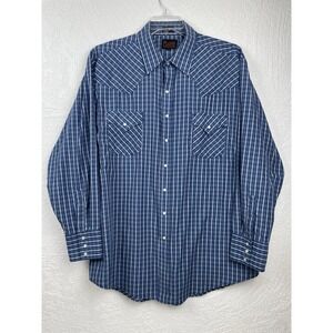 Plains‎ Western Wear Tall Man Shirt Mens XLT Blue Stripes Long Sleeve Pearl Snap
